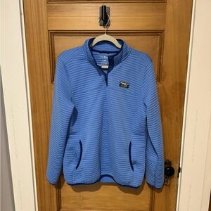 L.L. Bean Navy and Light Blue Snap Collar Top